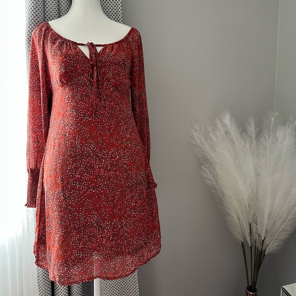 Only Polka Dot Long Sleeve Mini Dress (NEW) - Red - Picture 3 of 10